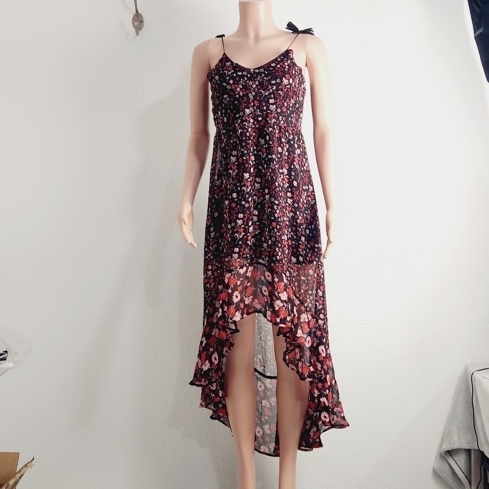 EXPRESS waterfall summer dress floral small tassel ties size: M